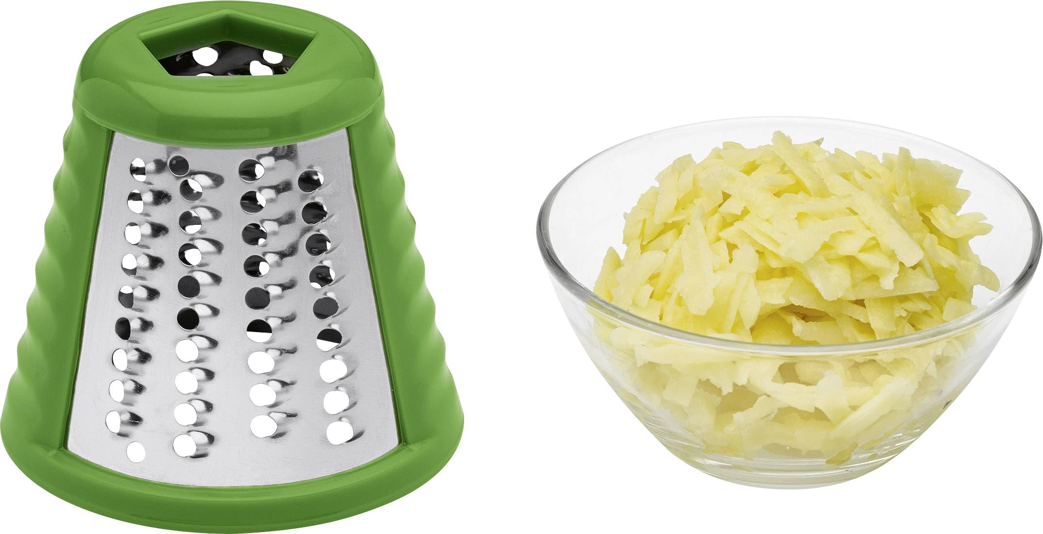 Zielona tarka do sera obok miski z tartym serem.