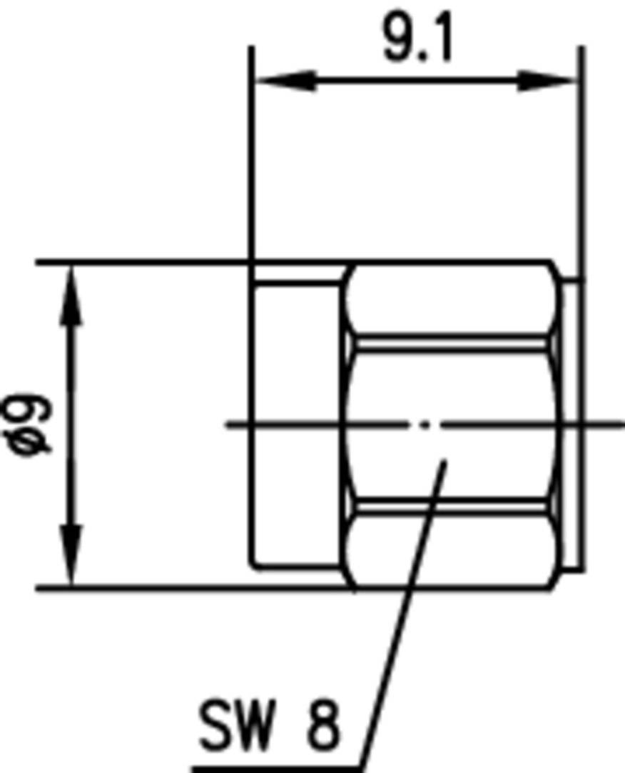 Rysunek techniczny nakrętki sześciokątnej. Wymiary: szerokość 9,1 mm, średnica 9 mm, rozmiar klucza SW 8.