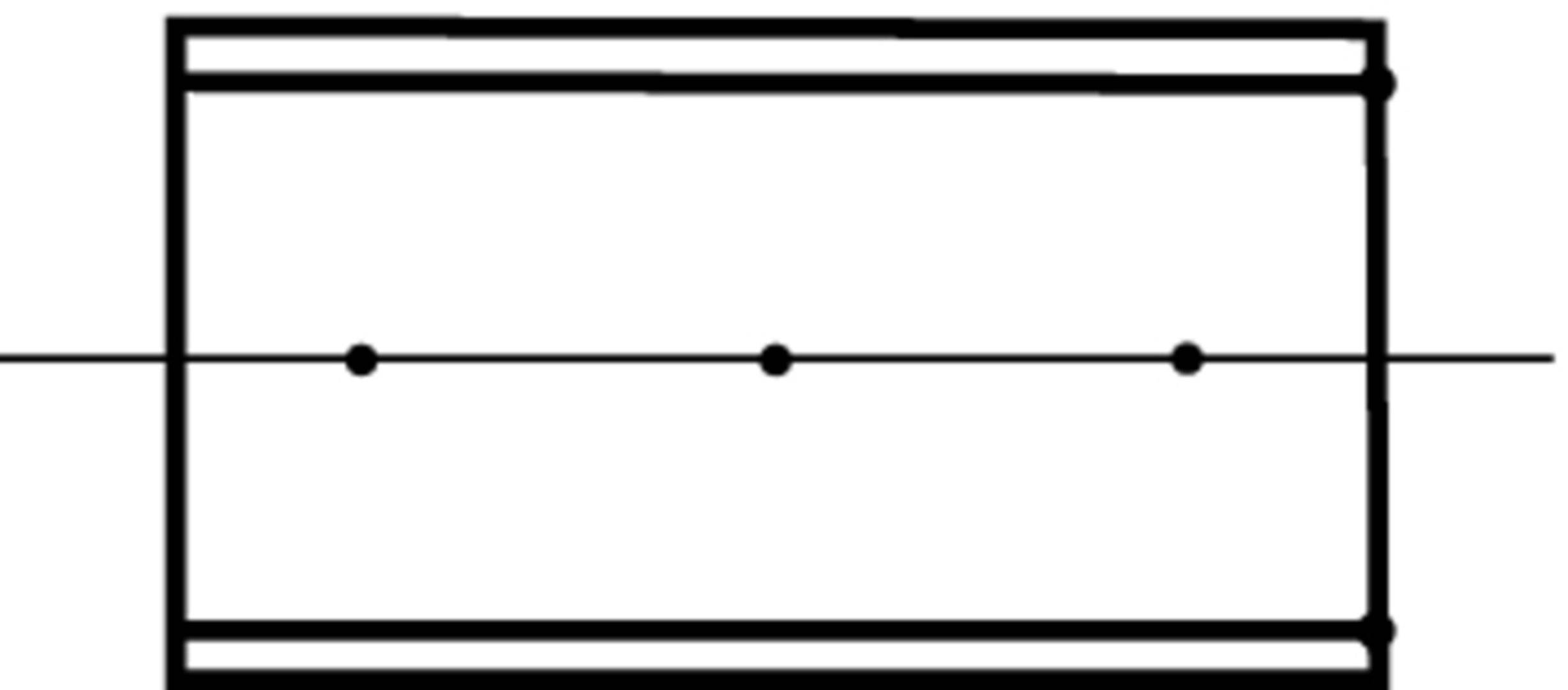 Diagram linii biegnącej poziomo przez prostokąt. Trzy równomiernie rozmieszczone punkty znajdują się na tej linii.