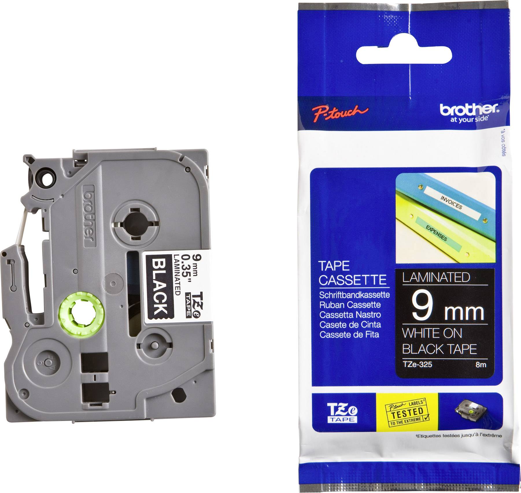 Стрічка для друку PET Brother TZe TZe-325 Колір стрічки: чорний Колір друку: білий 9 мм 8 м