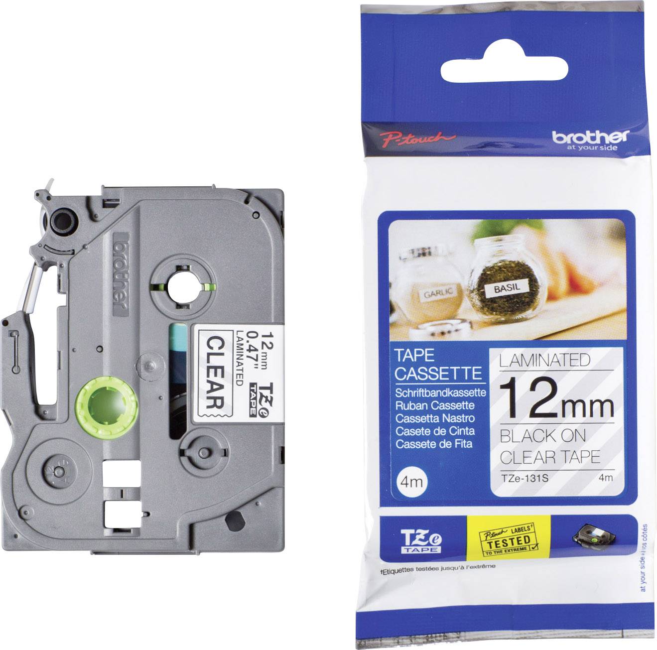 Стрічка для друку Brother TZE131S, 12 мм x 4 м, колір стрічки: прозорий / колір друку: чорний