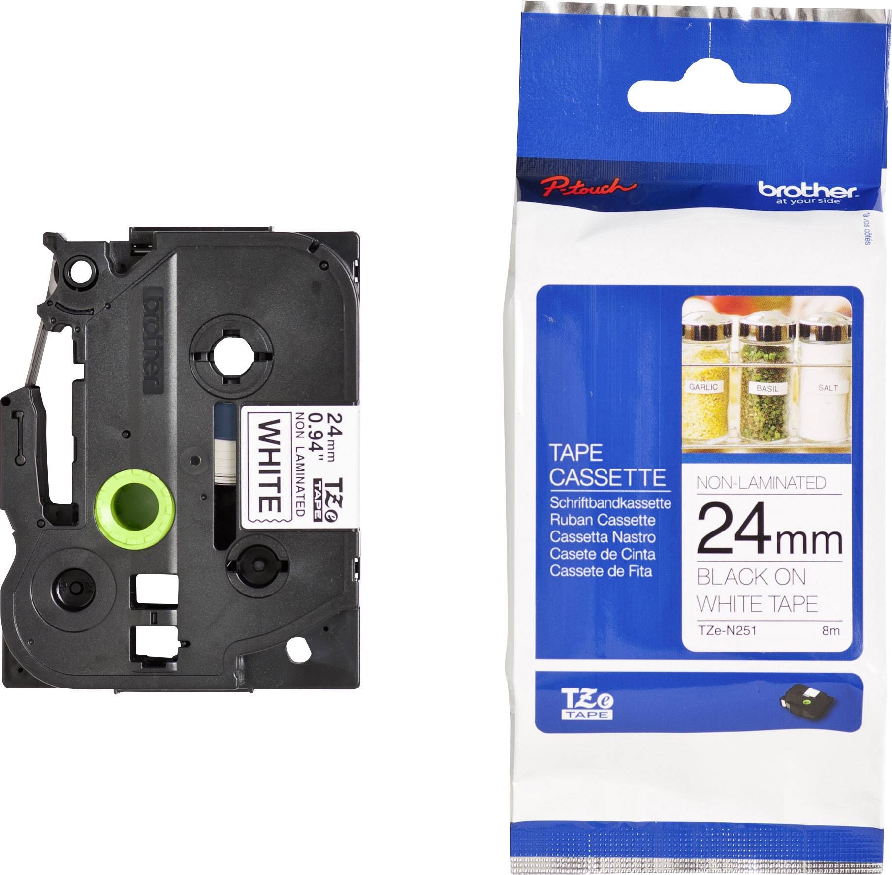 Стрічка для друку Brother TZEN251, 24 мм x 8 м, колір стрічки: білий / колір друку: чорний Brother TZEN251, 24 мм x 8 м, колір стр
