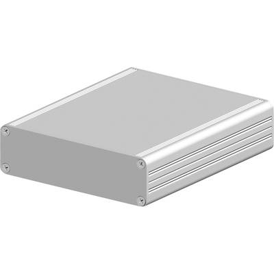 Srebrzyste, prostokątne aluminiowe obudowanie z zaokrąglonymi krawędziami i czterema widocznymi śrubami w narożnikach, pozbawione jakichkolwiek widocznych napisów.