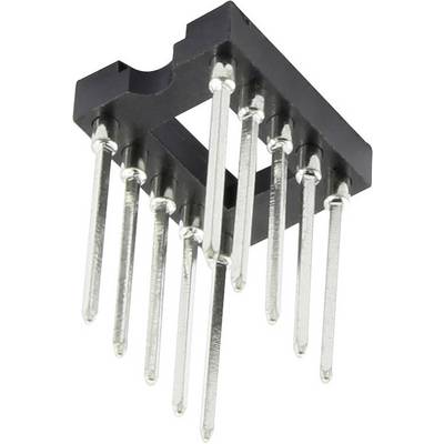 Ośmiostykowy adapter DIP w czarnej obudowie z tworzywa sztucznego z ośmioma metalowymi stykami.