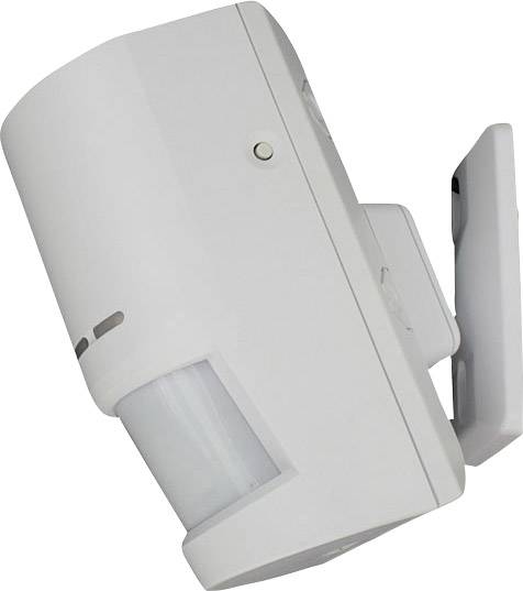 Biały czujnik ruchu widziany z boku, nadający się do montażu ściennego.