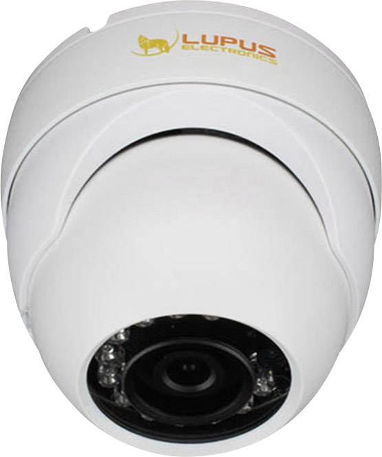 Kamera monitorująca firmy Lupus Electronics w białym kolorze, w kształcie cylindra z obiektywem umieszczonym centralnie.