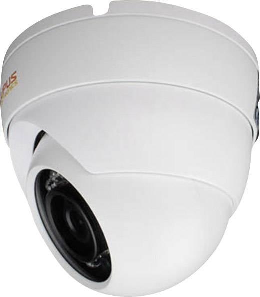 Biała kamera monitoringu w kształcie kopuły, zamontowana na suficie, służy do nadzoru bezpieczeństwa wewnątrz pomieszczeń.