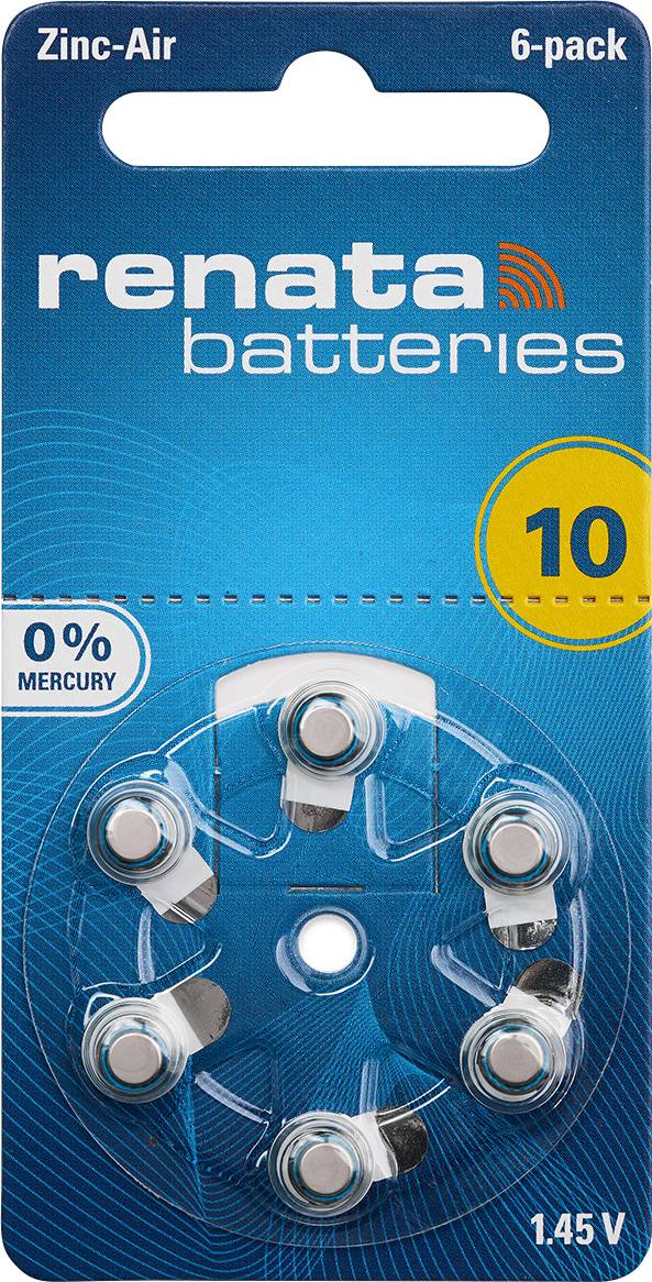 Батарейки-ґудзики ZA 10 для слухових апаратів Renata PR70 1,4 В, 6 шт., 105 мАг, цинк-повітряні