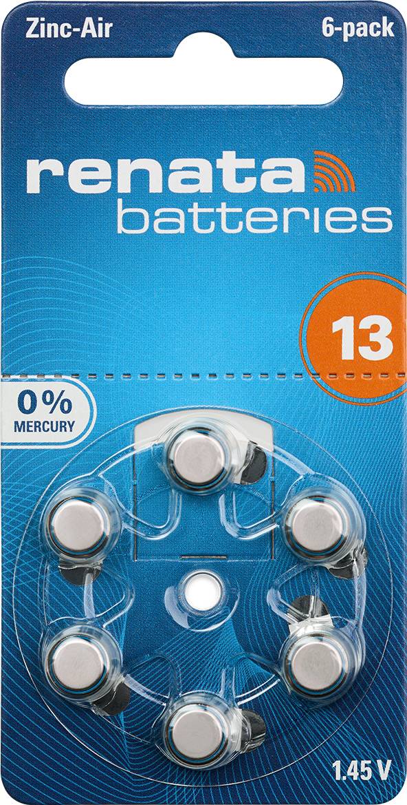 Батарейки-ґудзики ZA 13 Renata Слуховий апарат PR48 1.4 В 6 шт. 305 мАг цинк-повітряні