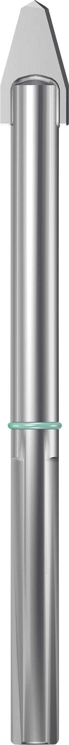 Srebrny frez metalowy o długich, gładkich krawędziach i ostrej końcówce, typowo stosowany do precyzyjnych prac wiertniczych.