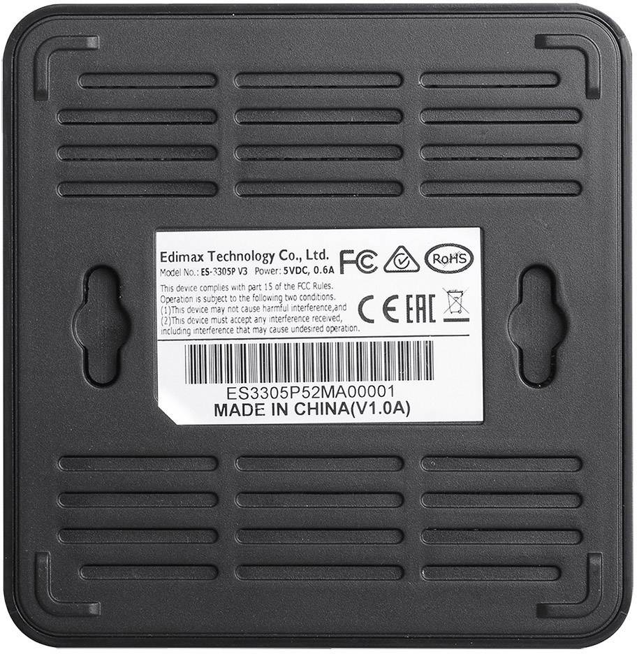 Odwrotna strona urządzenia z etykietą pokazującą numer modelu, producenta Edimax Technology Co., Ltd., informacje o zasilaczu oraz kraj pochodzenia.