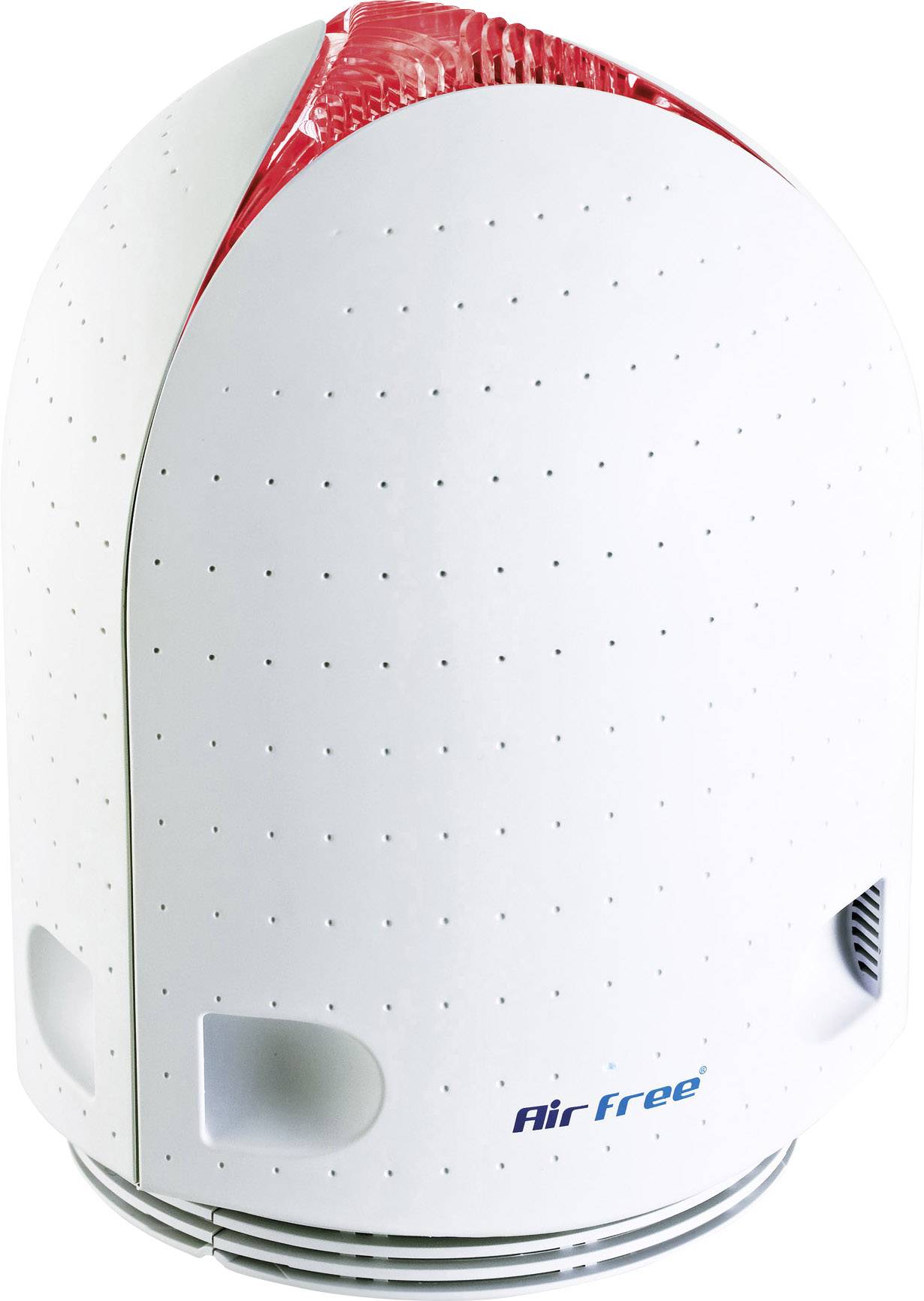 Oczyszczacz powietrza w kształcie kropli z czerwonym akcentem na górze, z naniesioną nazwą marki 'Air Free'.