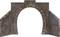 Mały model kamiennego łuku z teksturą cegły, wyglądający jak wejście do tunelu lub mostu.