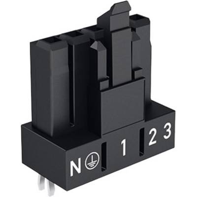 Czarny, trzystykowy wtyk elektryczny z oznaczeniami 'N', symbol uziemienia, '1', '2', '3'. Służy do połączenia elektrycznego.