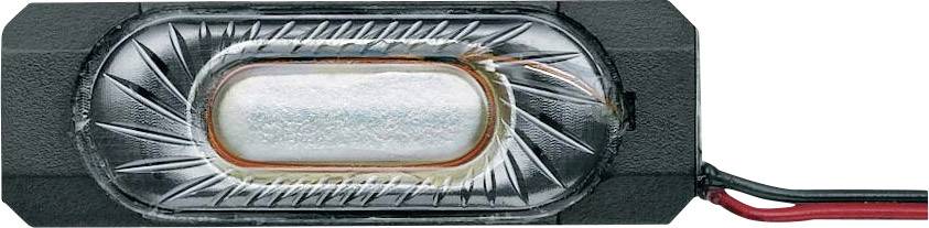 Mały prostokątny głośnik z metalową membraną pośrodku, otoczony czarną obudową.