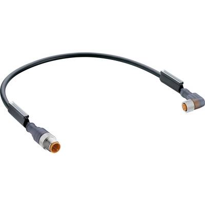Czarny kabel z dwoma pomarańczowymi złączami na końcach, odpowiedni do zastosowań przemysłowych.