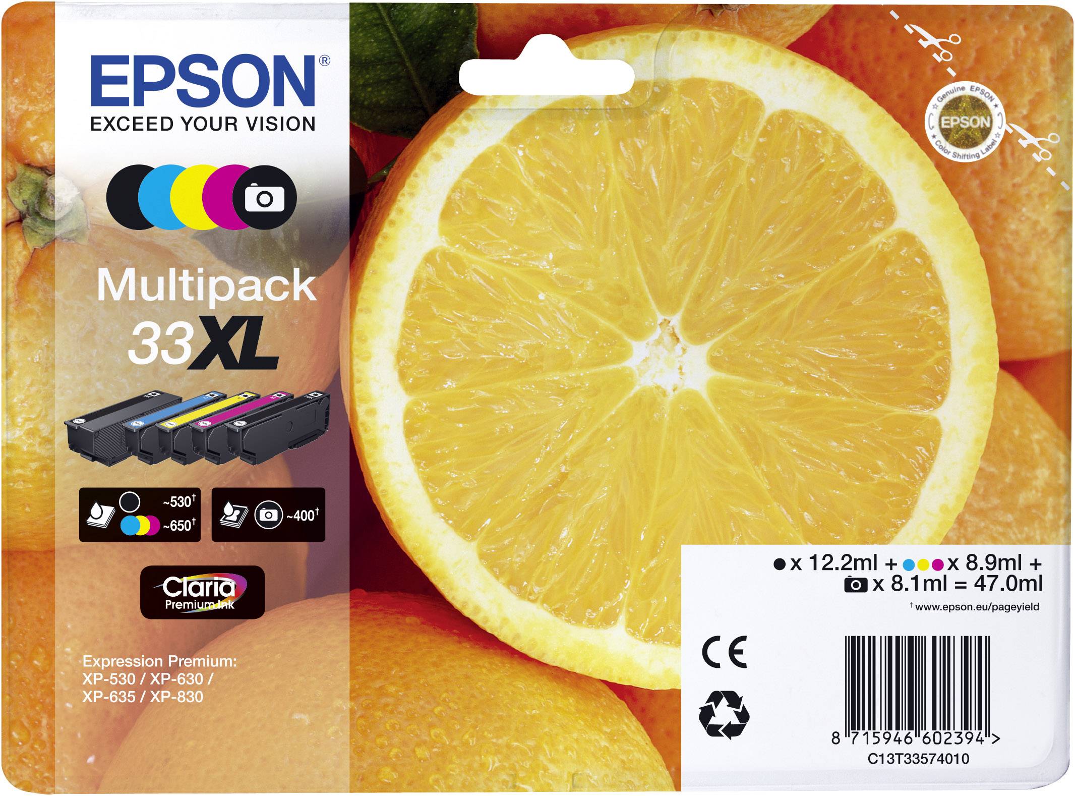 Чорнило Epson T3357, 33XL оригінальне комбіноване чорнило, чорний, фоточорний, блакитний, пурпуровий, жовтий C13T33574011