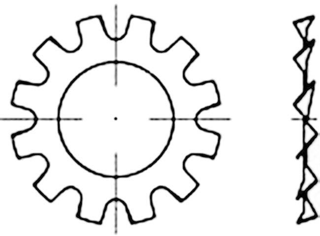 Koło zębate z 12 zębami, obok schematyczny przekrój kół zębatych.