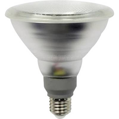 Lampa reflektorowa LED z srebrną obudową i gniazdem E27, odpowiednia do oświetlenia kierunkowego lub akcentowania.