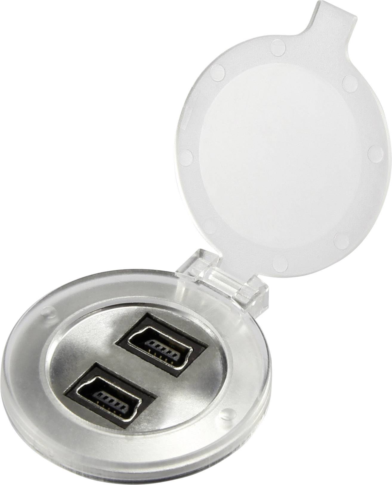Przezroczyste pudełko z tworzywa sztucznego z otwartą pokrywką, ukazujące dwa złącza USB w środku.