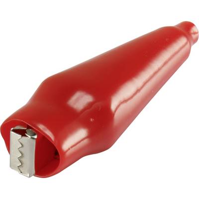 Czerwona plastikowa osłona zacisku krokodylkowego, chroniąca przed zwarciami i porażeniem elektrycznym podczas połączeń elektrycznych.