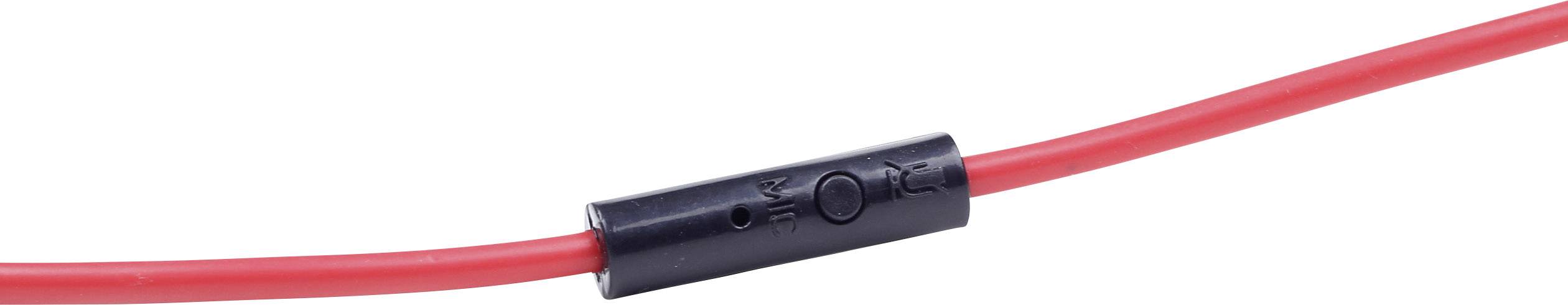 Czerwony przewód elektryczny z czarną osłoną termokurczliwą i elementem łączącym pośrodku.