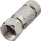 Metalowy wtyk współosiowy z żebrowaną powierzchnią i gwintem gwintowym, często stosowany do łączenia złączy kablowych.