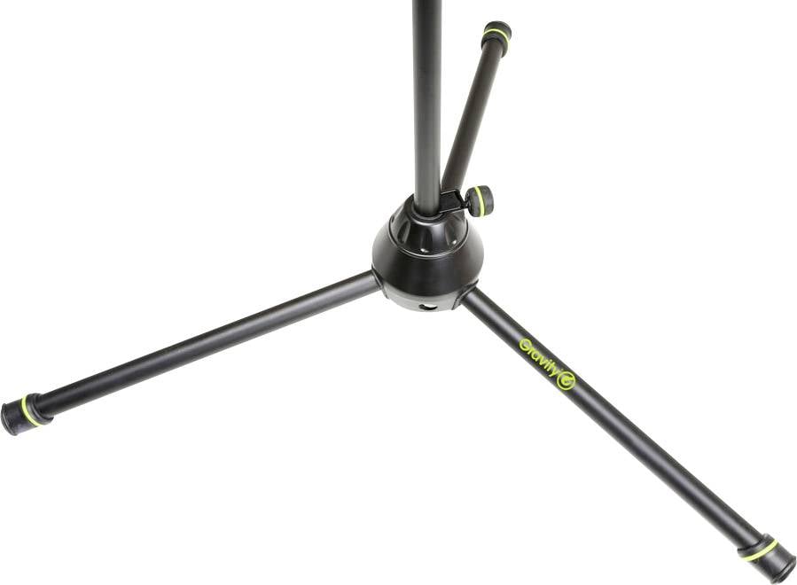 Czarny statyw z trzema nogami, stabilnie stojący. Logo 'Gravity' jest widoczne na jednej z nóg.