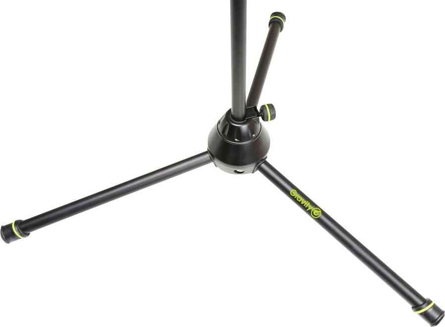 Czarny statyw z trzema nogami, stabilnie stojący. Logo 'Gravity' jest widoczne na jednej z nóg.