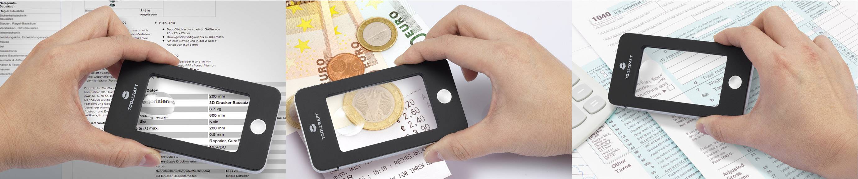 Osoba trzyma szablon nad dokumentami, banknotami euro, monetami oraz decyzją podatkową.