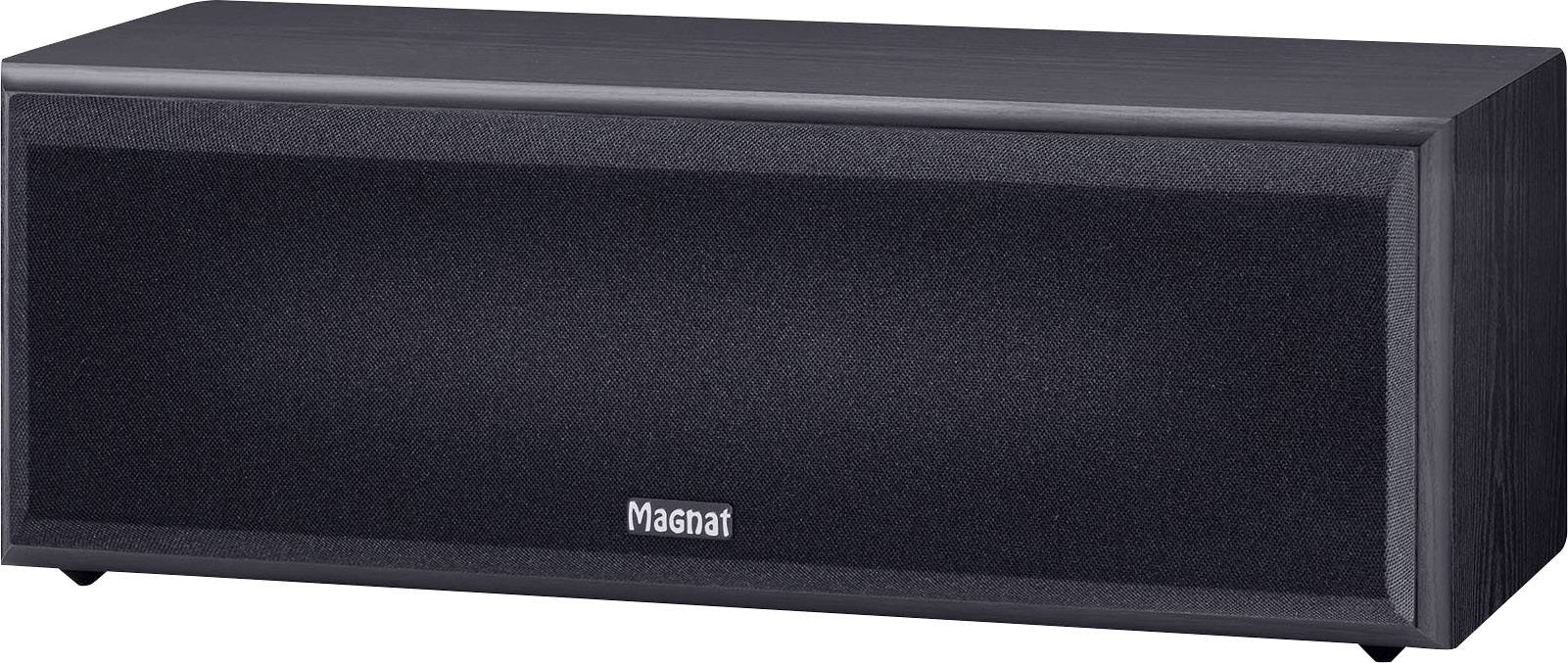 Czarny głośnik Magnat o prostokątnej obudowie, odpowiedni do systemów kina domowego.