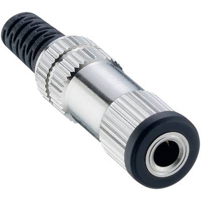 'Adapter audio z metalową obudową i czarnym plastikowym zakończeniem, odpowiedni do połączeń kablowych audio.'