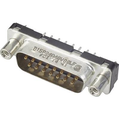 Złącze D-Sub z 15 pinami, obudowa metalowa, mocowanie boczne śrubowe, do połączeń elektronicznych.