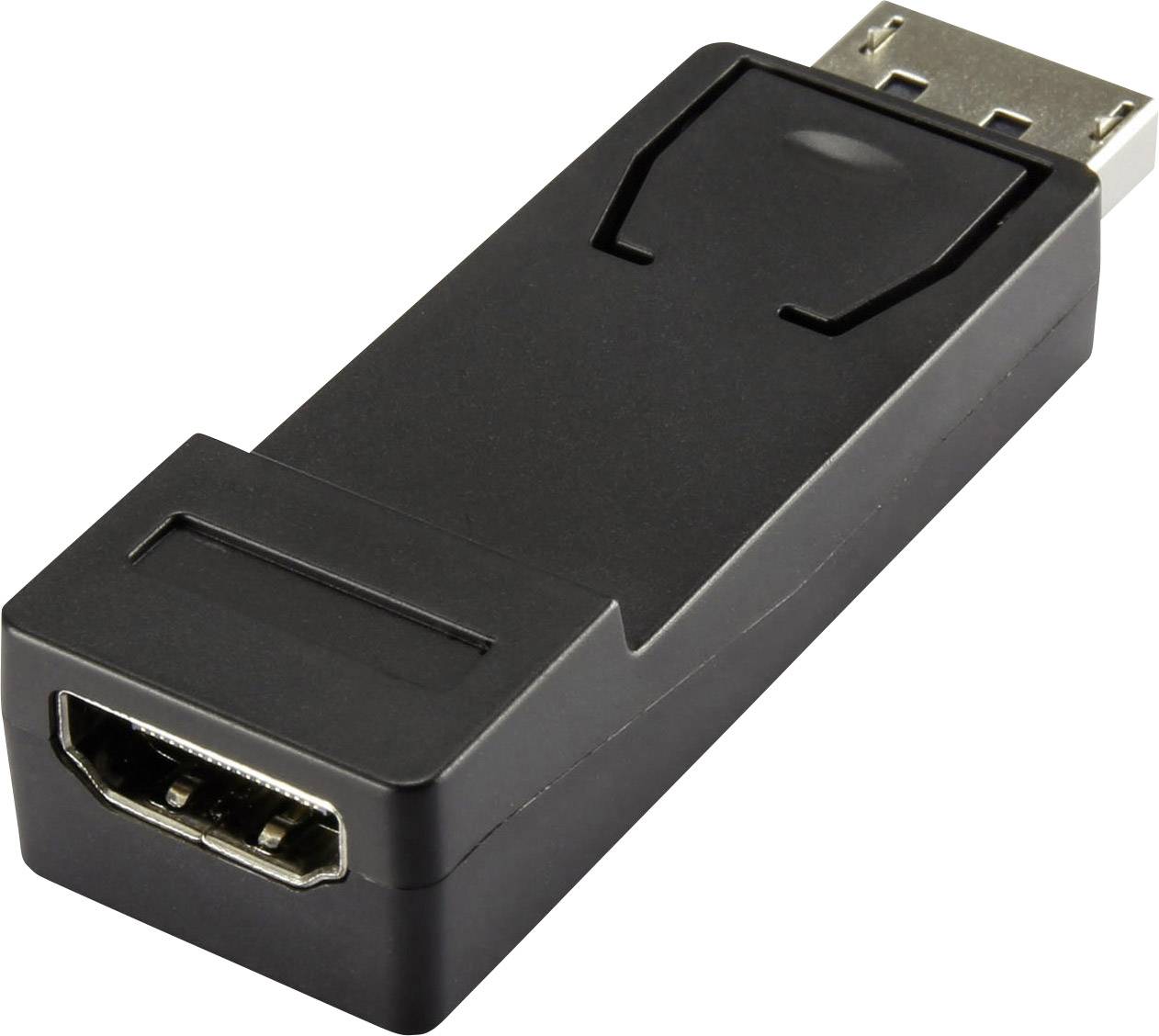 Adapter HDMI do DisplayPort, w kolorze czarnym, służący do podłączania urządzeń HDMI do monitora kompatybilnego z DisplayPort.