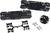 Elementy systemu ślizgowego z płytkami montażowymi, kółkami, śrubami mocującymi i metalowym złączem, w kolorze czarnym.