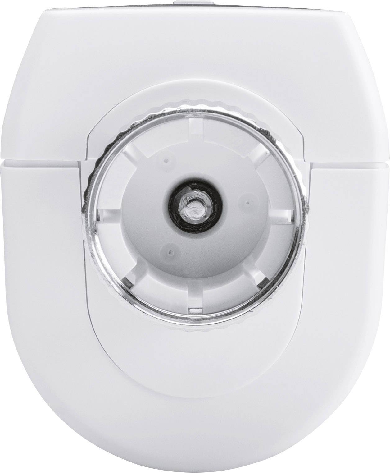 Biały elektryczny głowica golarki, widok z przodu.