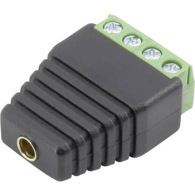 Adapter z gniazdem jack 3,5 mm na złącza śrubowe, odpowiedni do prostego podłączenia kabli audio bez lutowania.