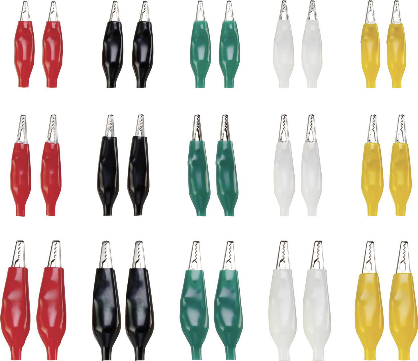 TRU COMPONENTS 93038C196 1409080 Набір затискачів «крокодил» чорний, червоний, білий, зелений, жовтий 30 шт.