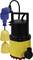 Pompa zanurzeniowa z obudową w kolorze żółto-czarnym. Na górze znajduje się niebieski włącznik pływakowy.