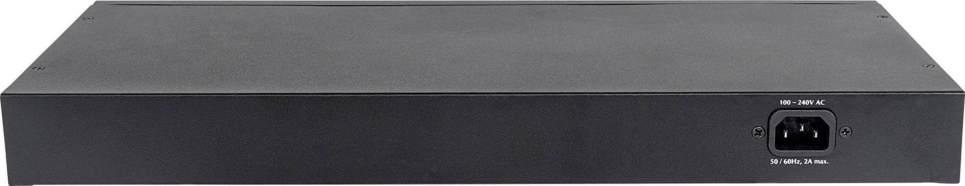 Prostokątne, czarne urządzenie elektroniczne z gniazdem zasilającym z tyłu, prawdopodobnie urządzenie sieciowe lub serwerowe.