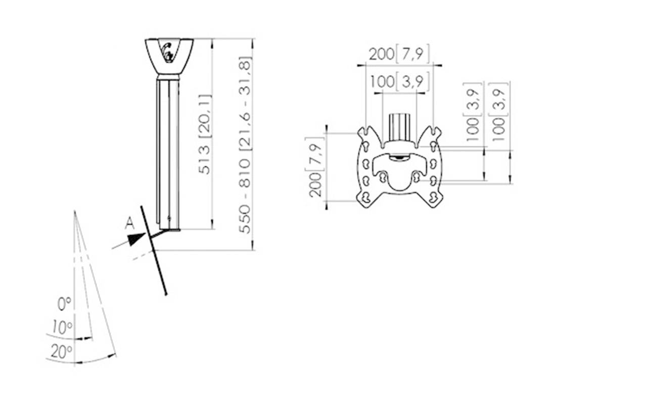 Rysunek techniczny elementu z oznaczeniami wymiarów w milimetrach. Przedstawia widok z przodu i z boku wraz z kątami i wymiarami.