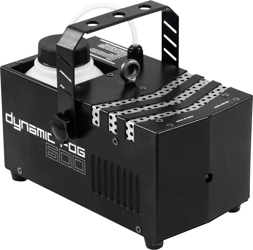 Czarna maszyna mgłowa z napisem 'dynamic 600'. Posiada solidną, prostokątną budowę z uchwytem do przenoszenia na górze.