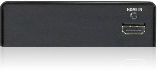 Czarne urządzenie elektroniczne z wejściem 'HDMI IN' po prawej stronie z przodu.