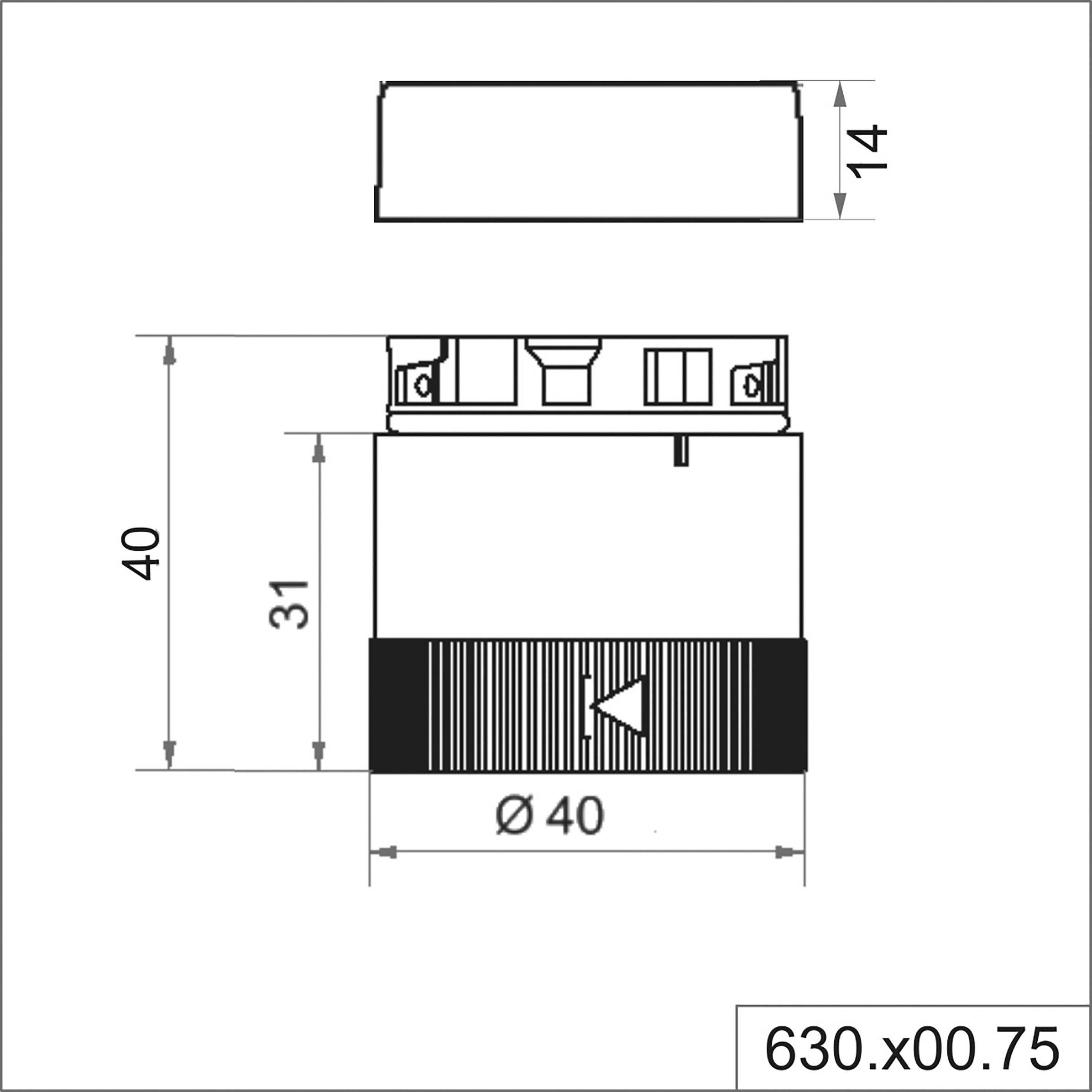 Rysunek techniczny elementu cylindrycznego. Wymiary: wysokość 40 mm, średnica 40 mm. Widok szczegółowy i oznaczenia wymiarów w prawym dolnym rogu.