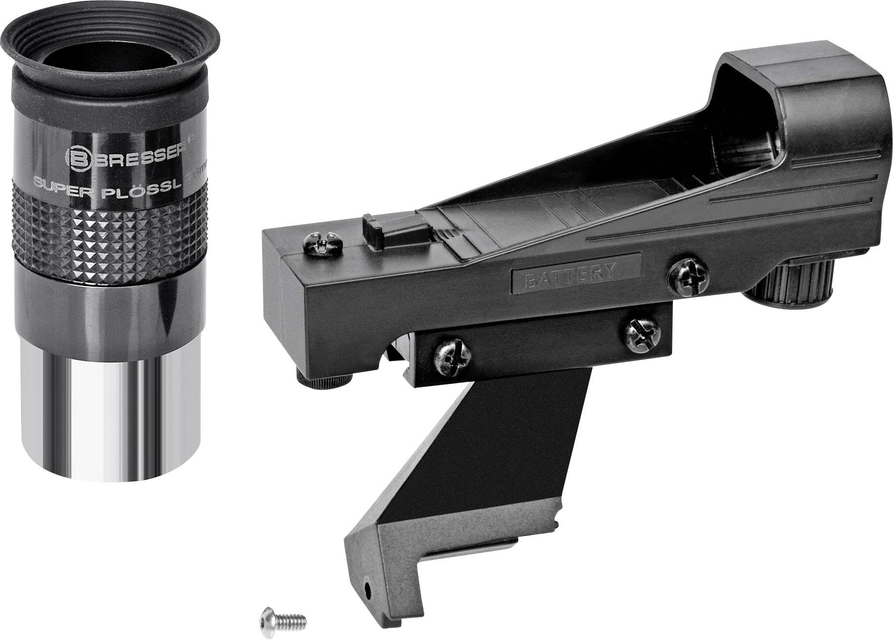 Zestaw akcesoriów teleskopowych składający się z okularu i celownika. Śruba w przedniej części do montażu.