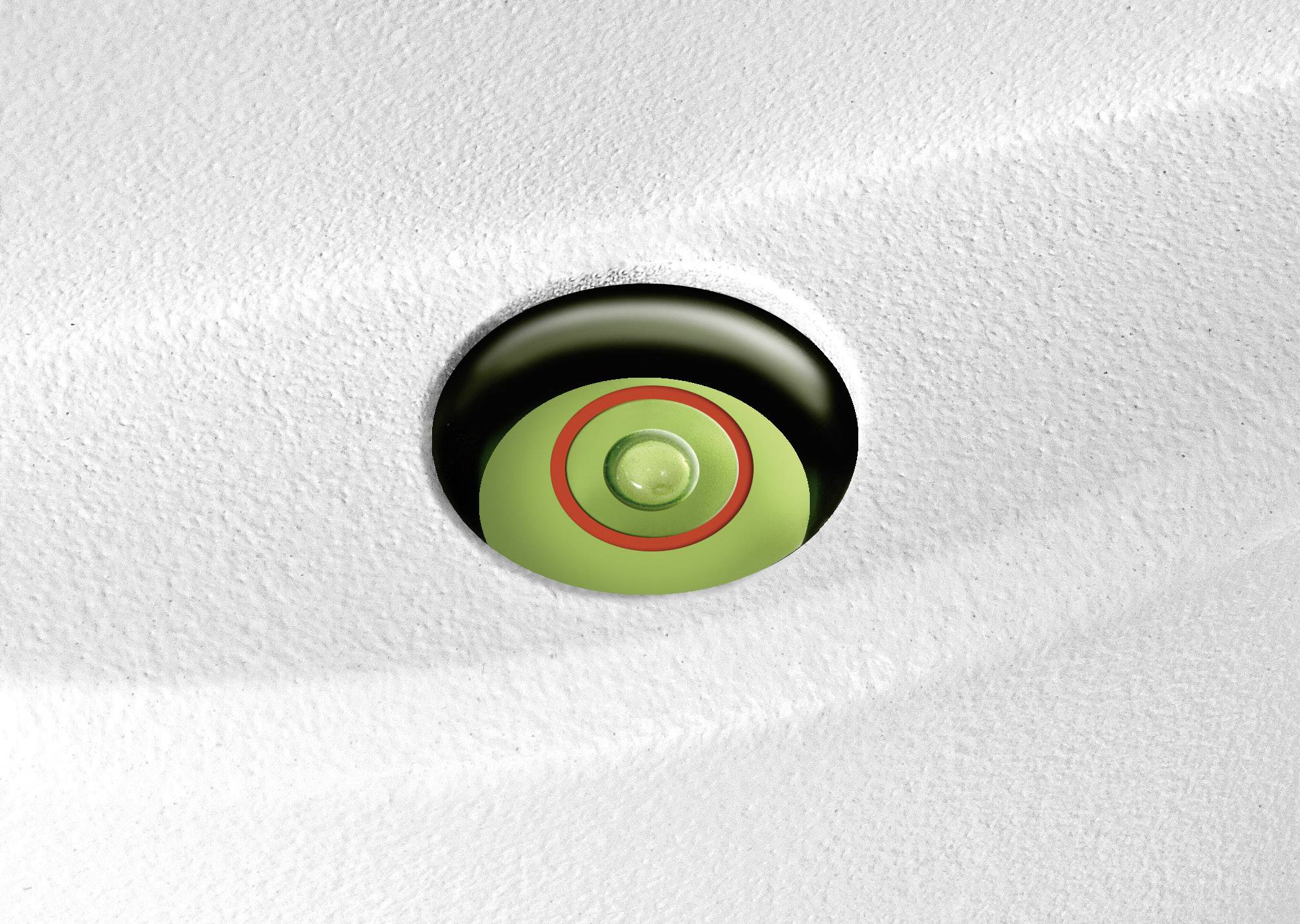 Zielony okrąg z czerwonym pierścieniem osadzony na białym, strukturalnym tle.