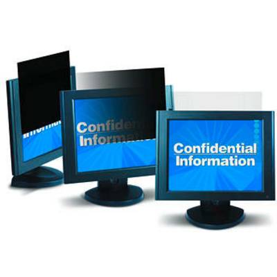 Trzy monitory komputerowe, na każdym z ekranów widoczny napis 'Confidential Information'. Lewy ekran jest przyciemniony.