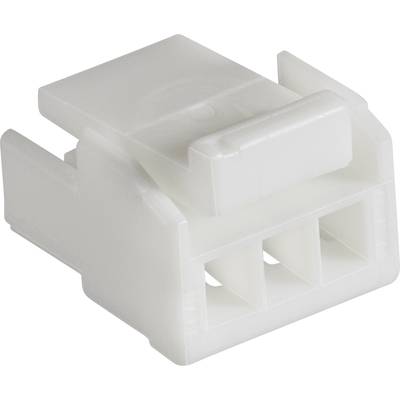 Biała, plastikowa wtyczka z trzema otworami, typowo stosowana do połączeń kablowych w urządzeniach elektronicznych.