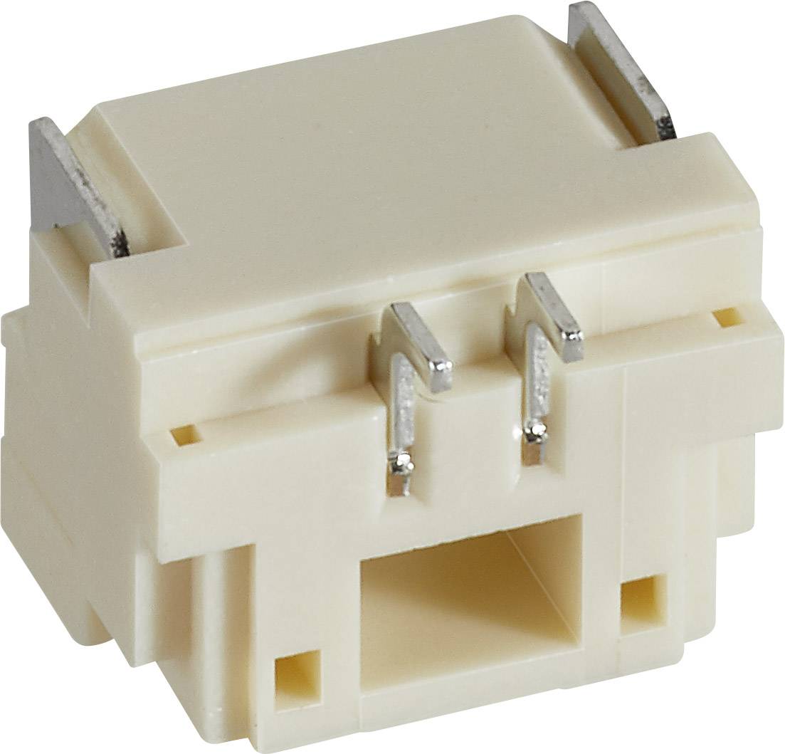Prostokątny, kremowy złącz z metalowymi stykami na górnej powierzchni. Odpowiedni do połączeń elektrycznych.