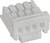 Biały wtyk plastikowy z czterema prostokątnymi gniazdami, zaprojektowany do połączeń elektrycznych.